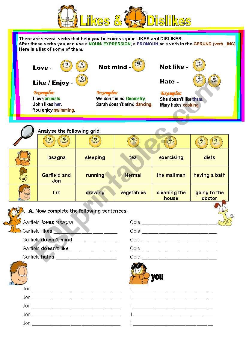 Likes and Dislikes worksheet