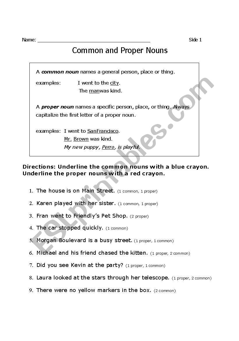 Common and Proper Noun worksheet