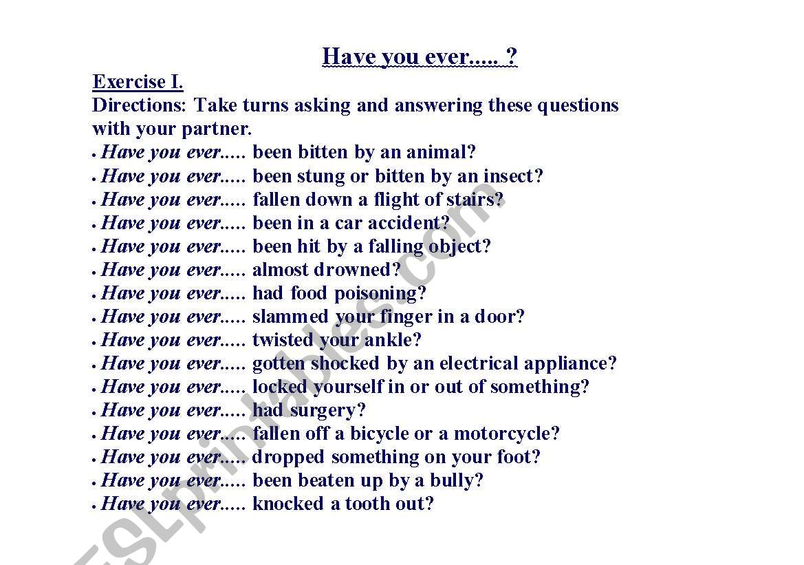 Have you ever...? worksheet