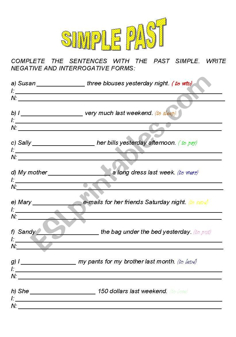 SIMPLE PAST worksheet