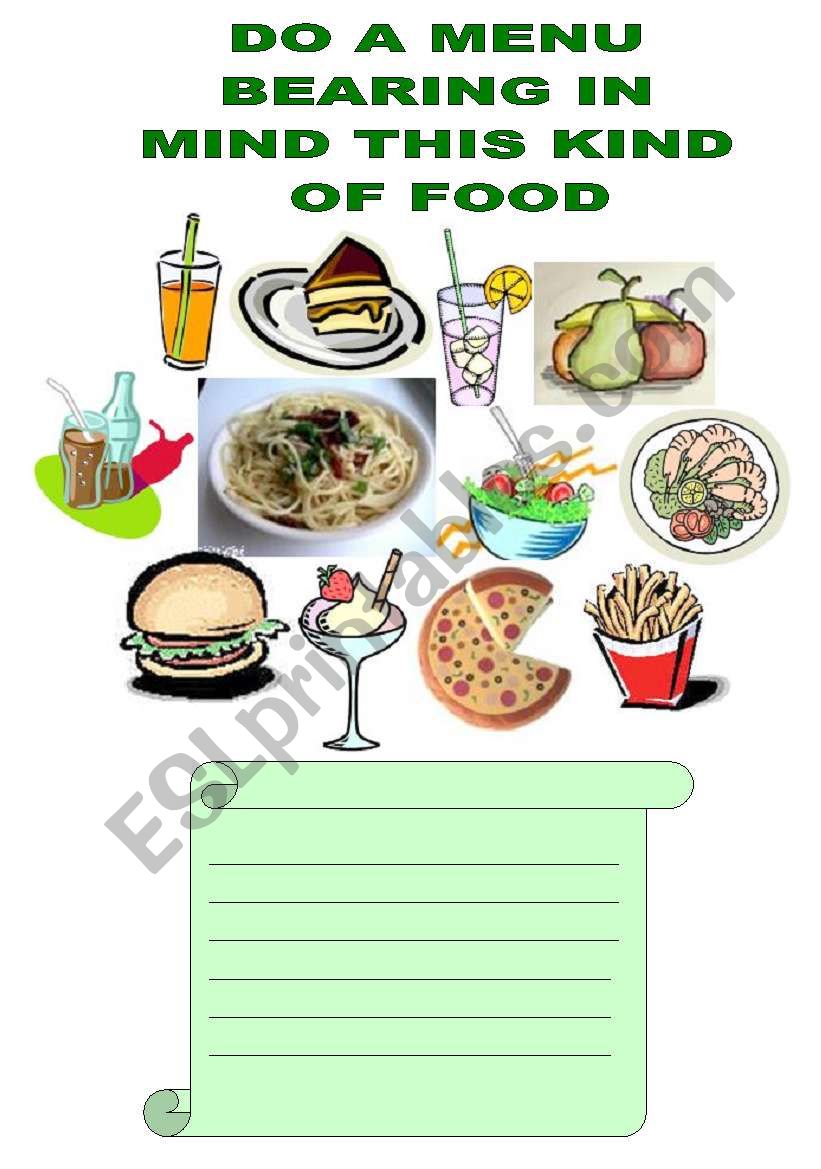 DO A MENU worksheet