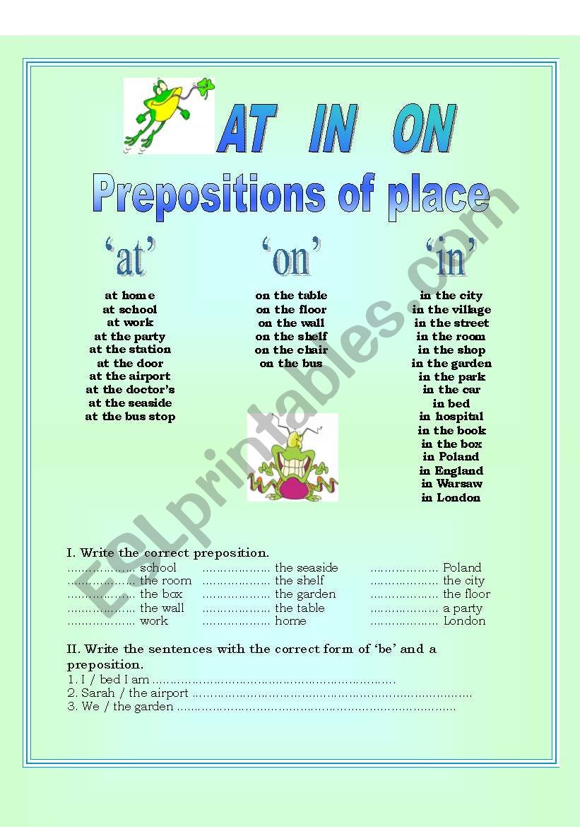 AT IN ON prepositions of place