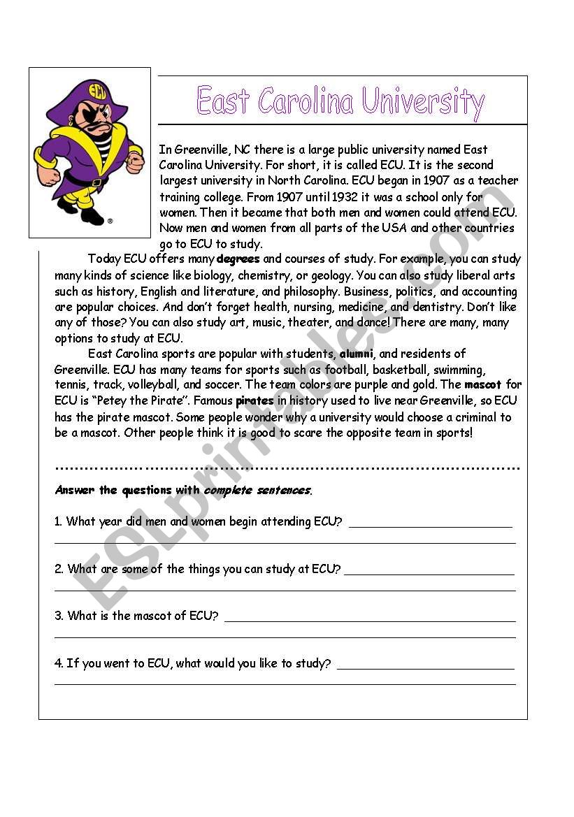 East Carolina University worksheet