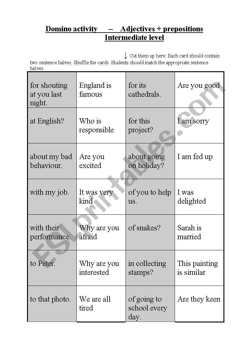 Domino activity (No. 5) - adjective + preposition