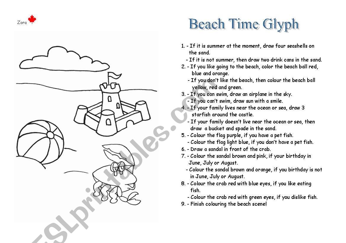 Beach Time Glyph worksheet