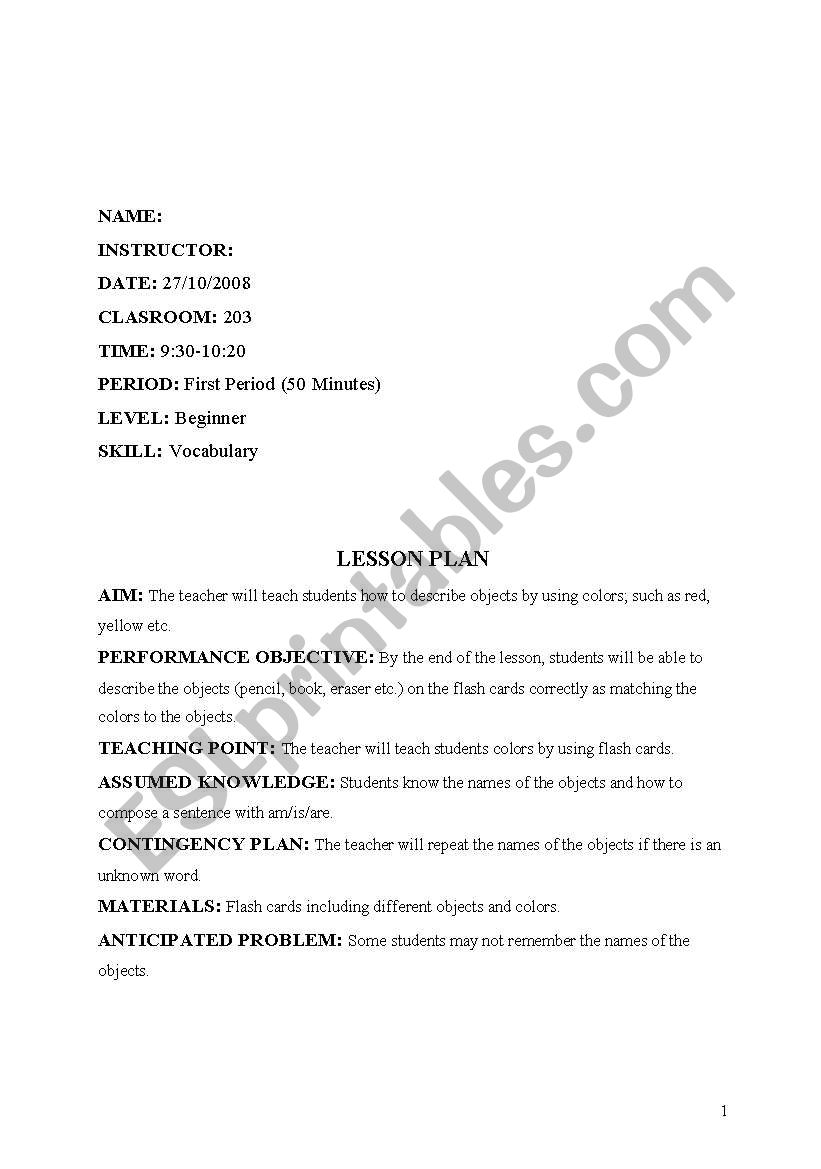 sample lesson plan worksheet