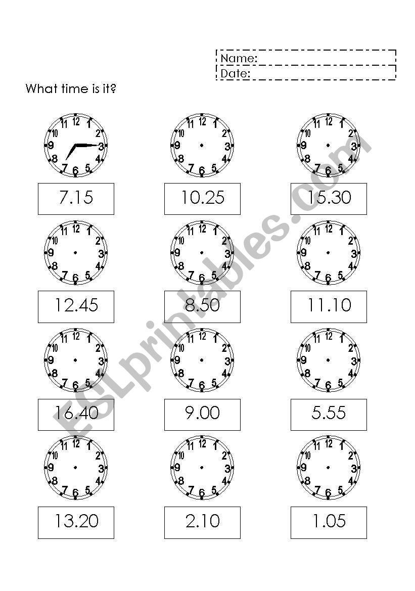 What time is it?  worksheet