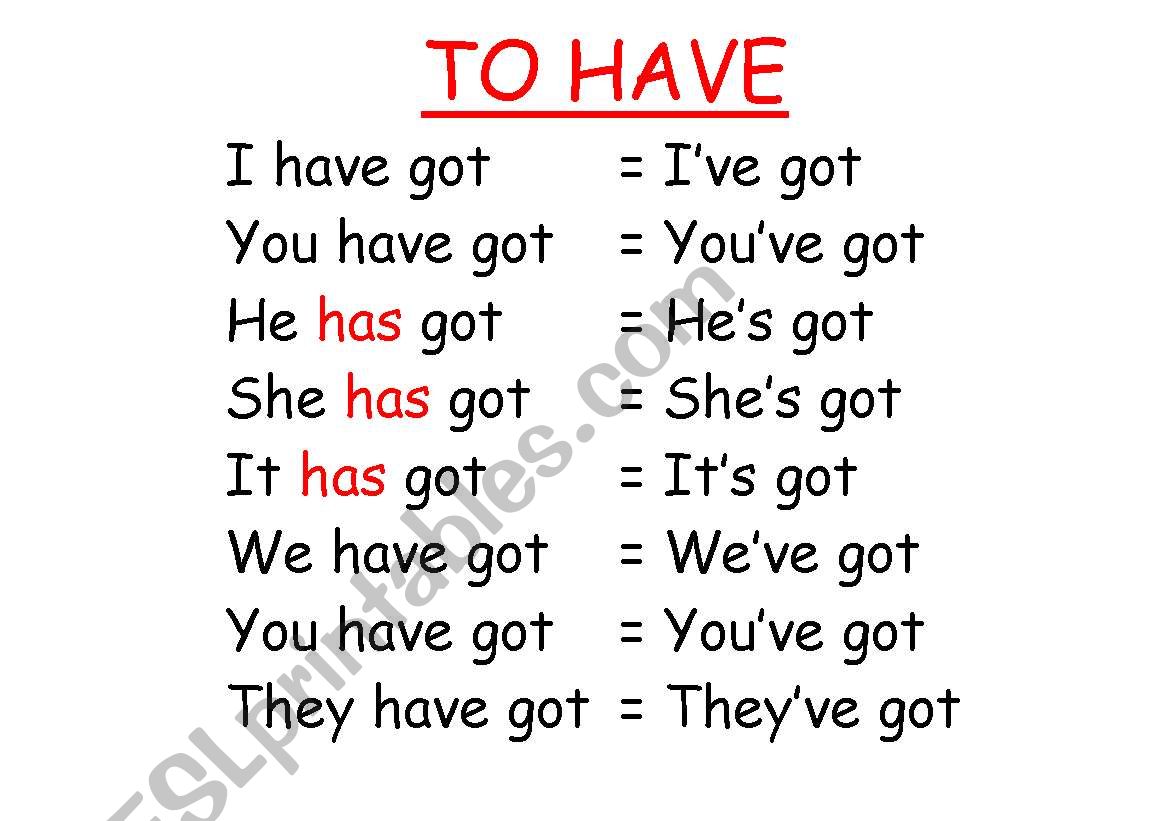 Verb to have worksheet