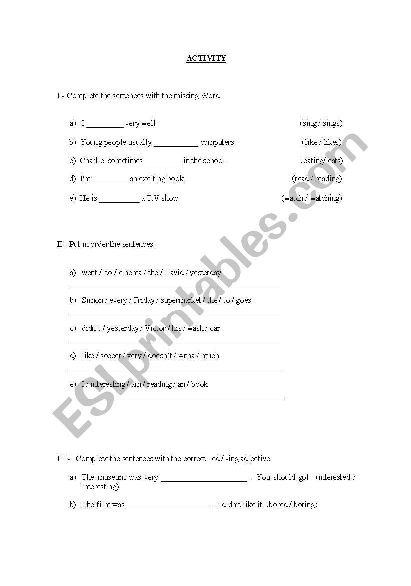 DIAGNOSTIC  VERBS worksheet