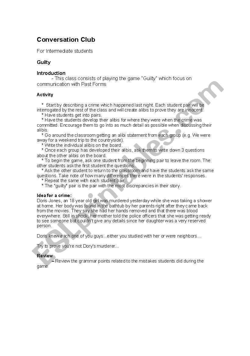 Guilty worksheet