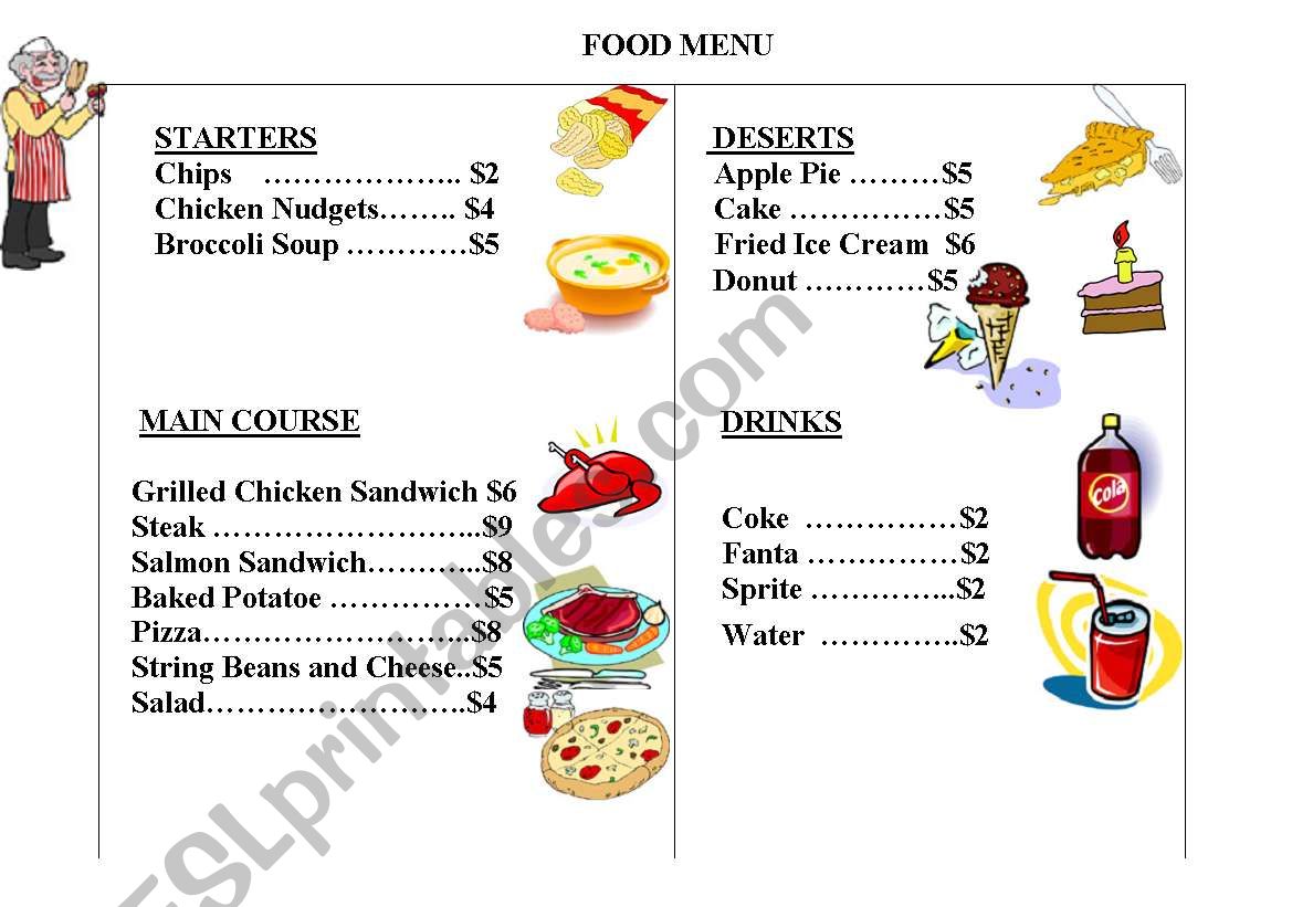 Food - Would you like to  worksheet