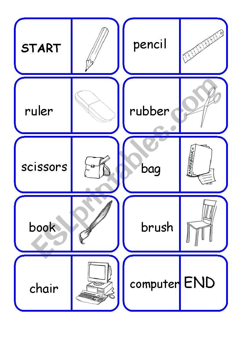 school stuff dominoes worksheet