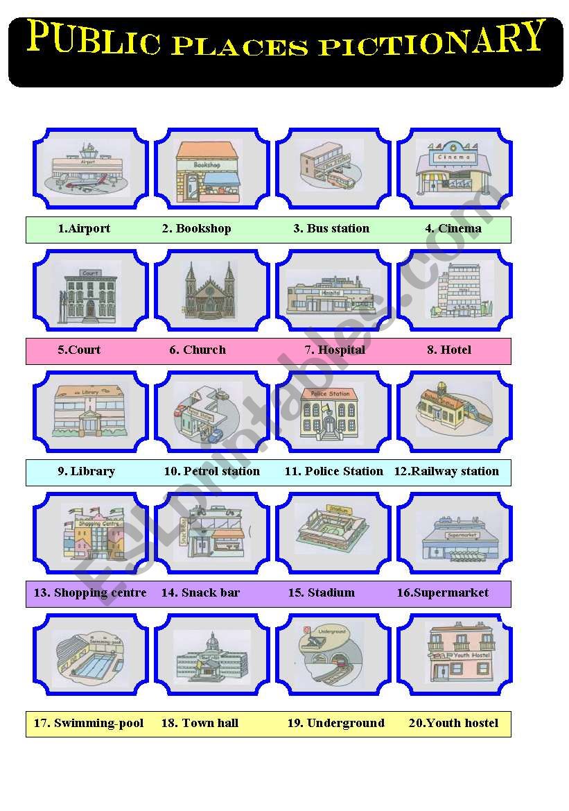 Public places pictionary worksheet