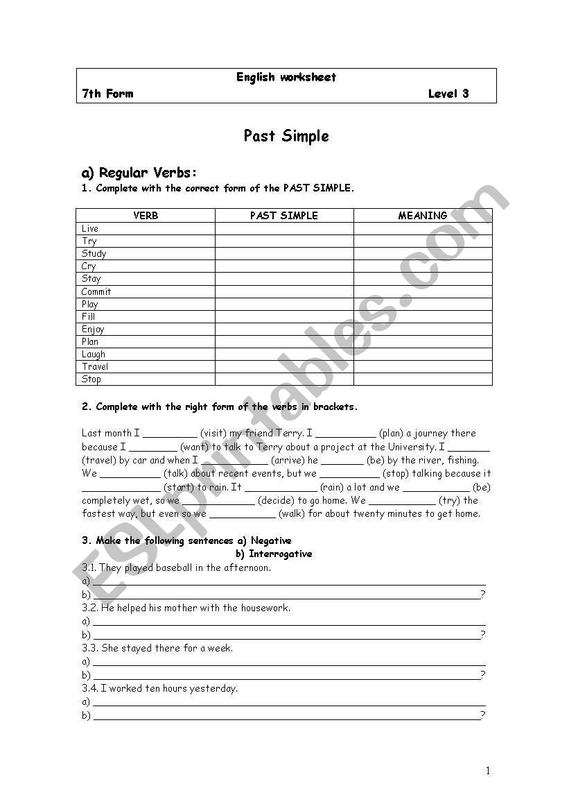 Past Simple : regular / irregular verbs