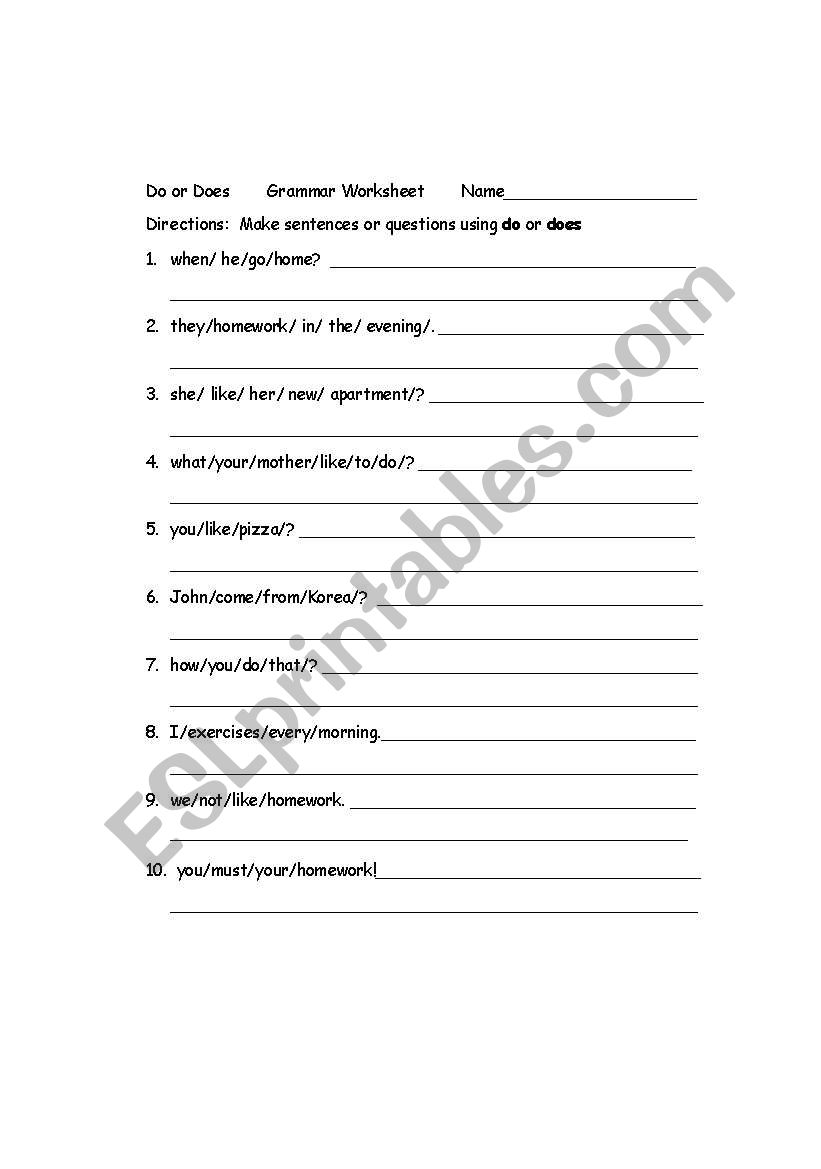 Do or Does - Grammar Worksheet