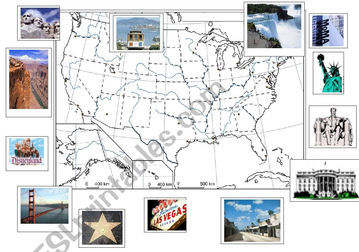 the usa + major landmarks worksheet