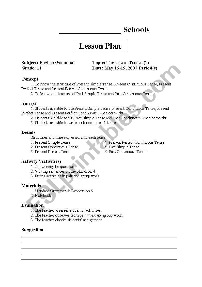 Lesson Plan for Grammer Teachers