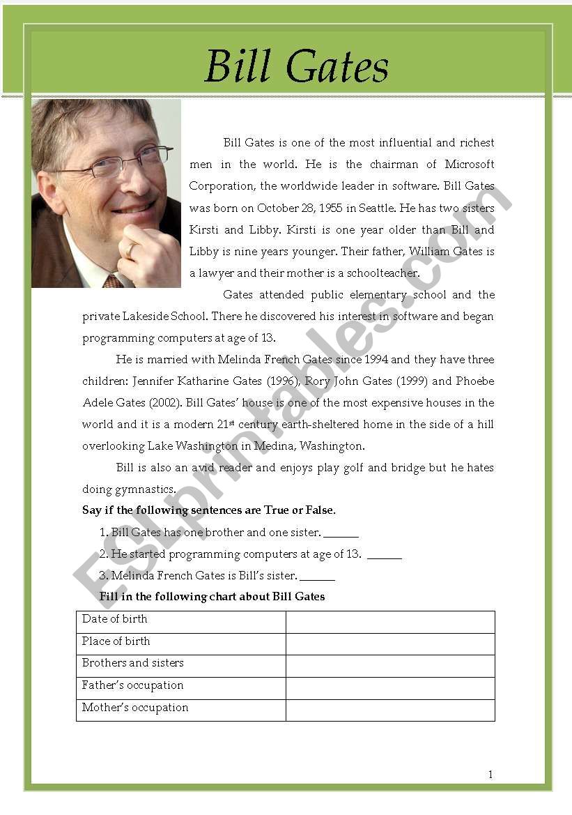 Bill Gates worksheet