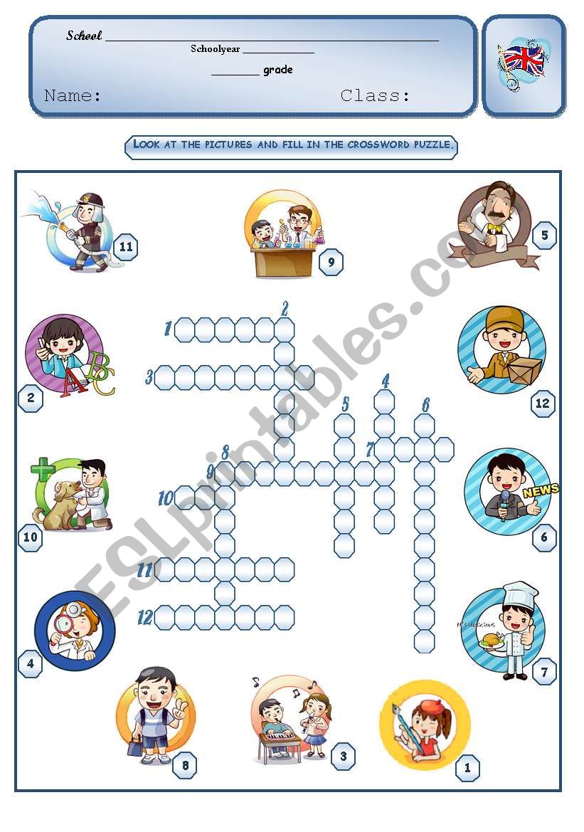 Jobs - crosswords worksheet