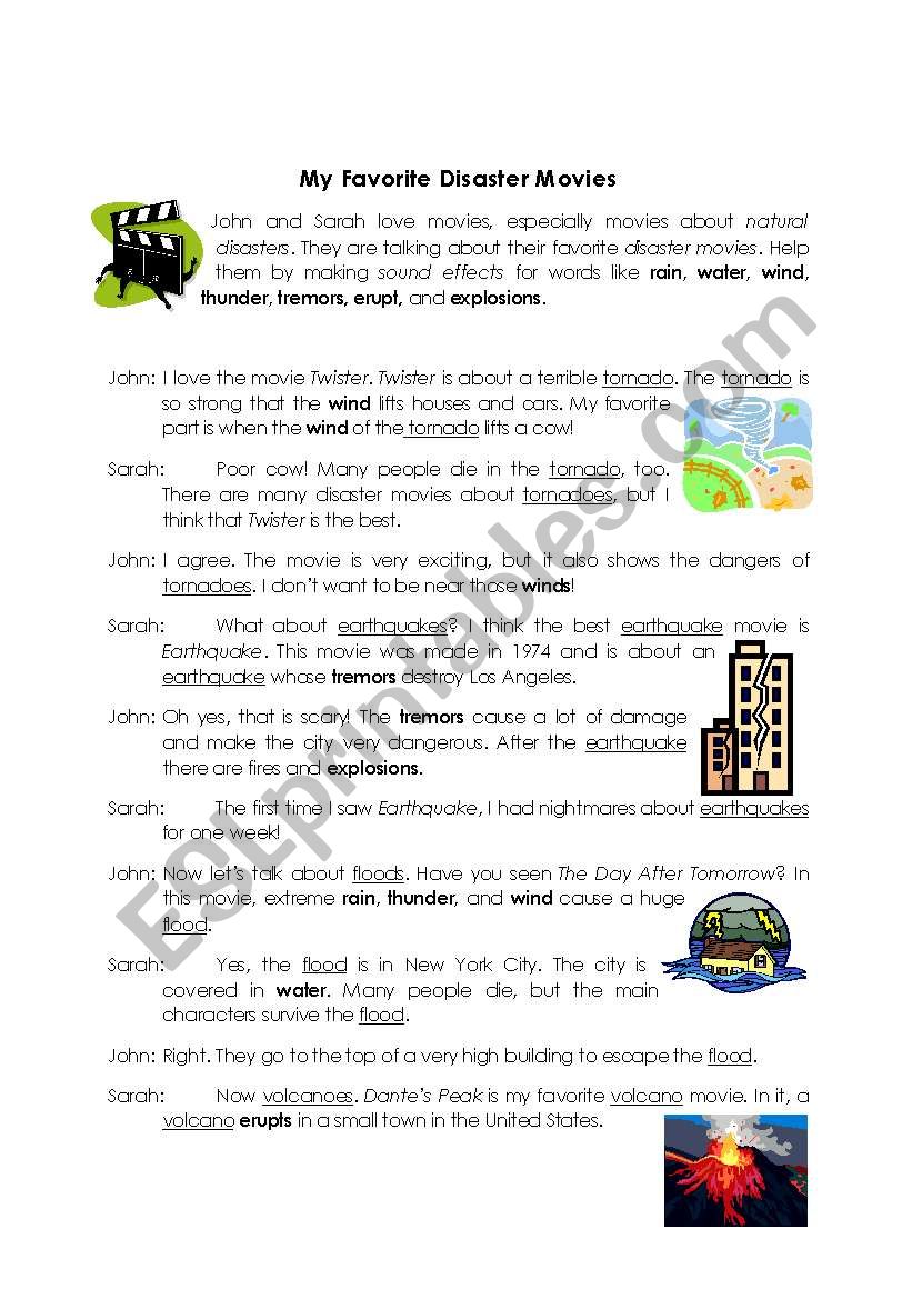 My Favorite Disaster Movies worksheet