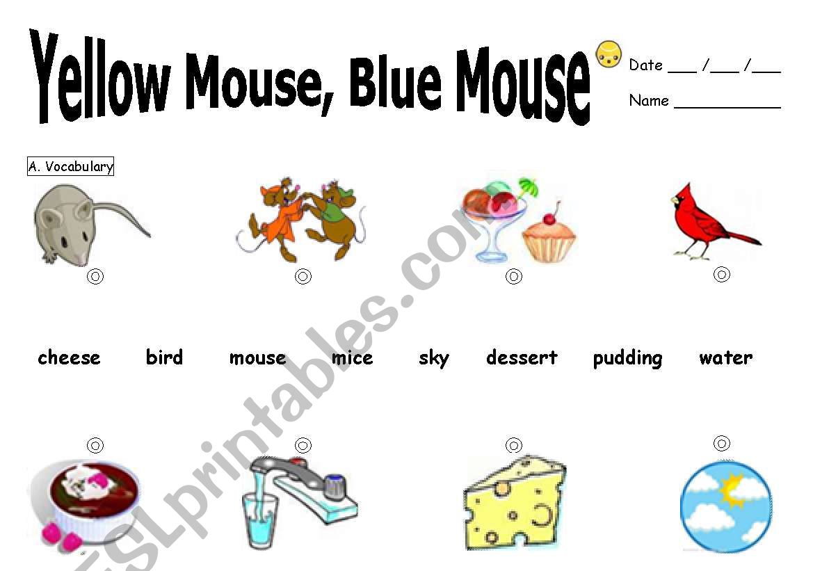 Yellow mouse, Blue mouse worksheet