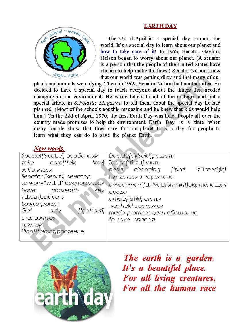 Earth Day worksheet
