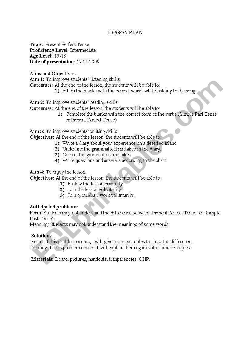 Integrated Lesson plan worksheet