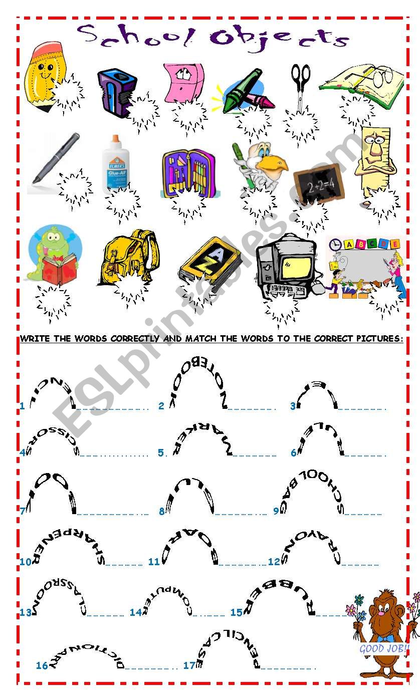 School Objects worksheet