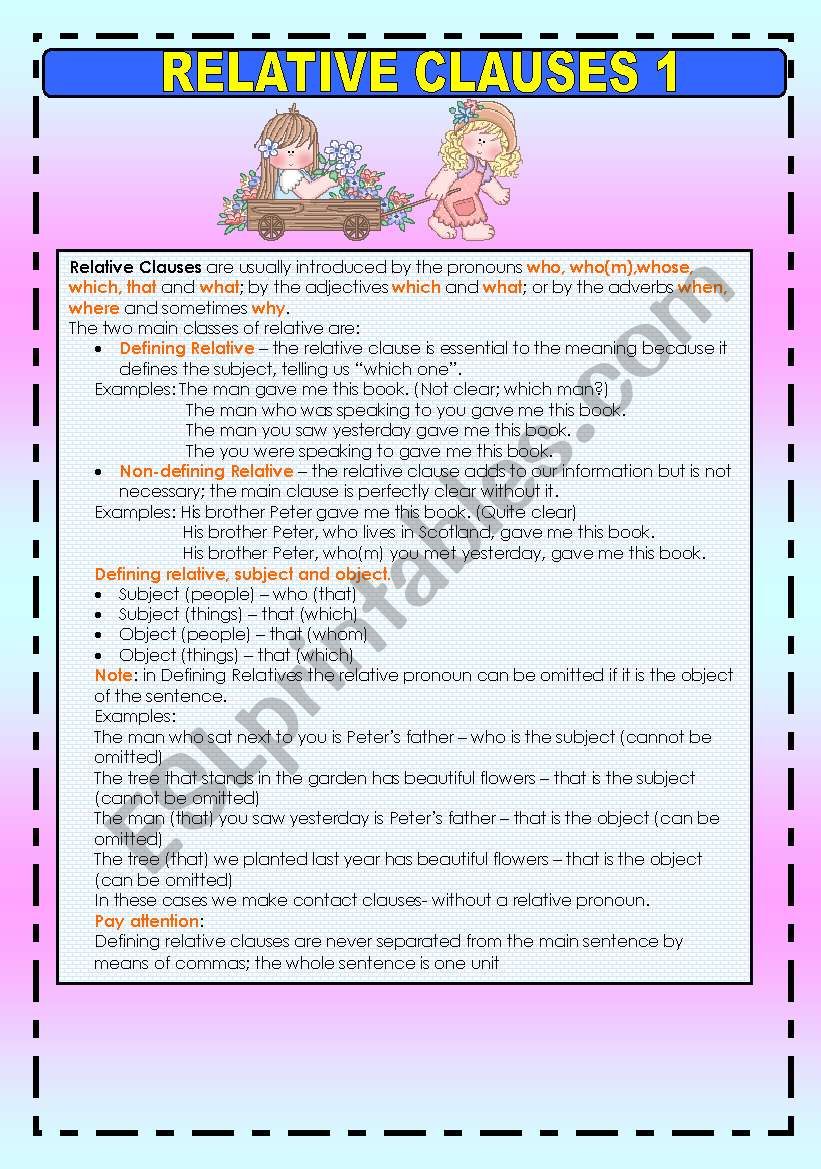 RELATIVE CLAUSES worksheet