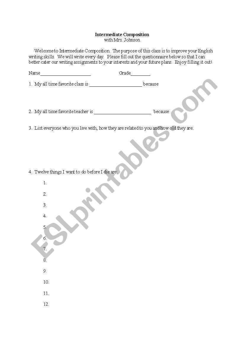 Student Interview worksheet