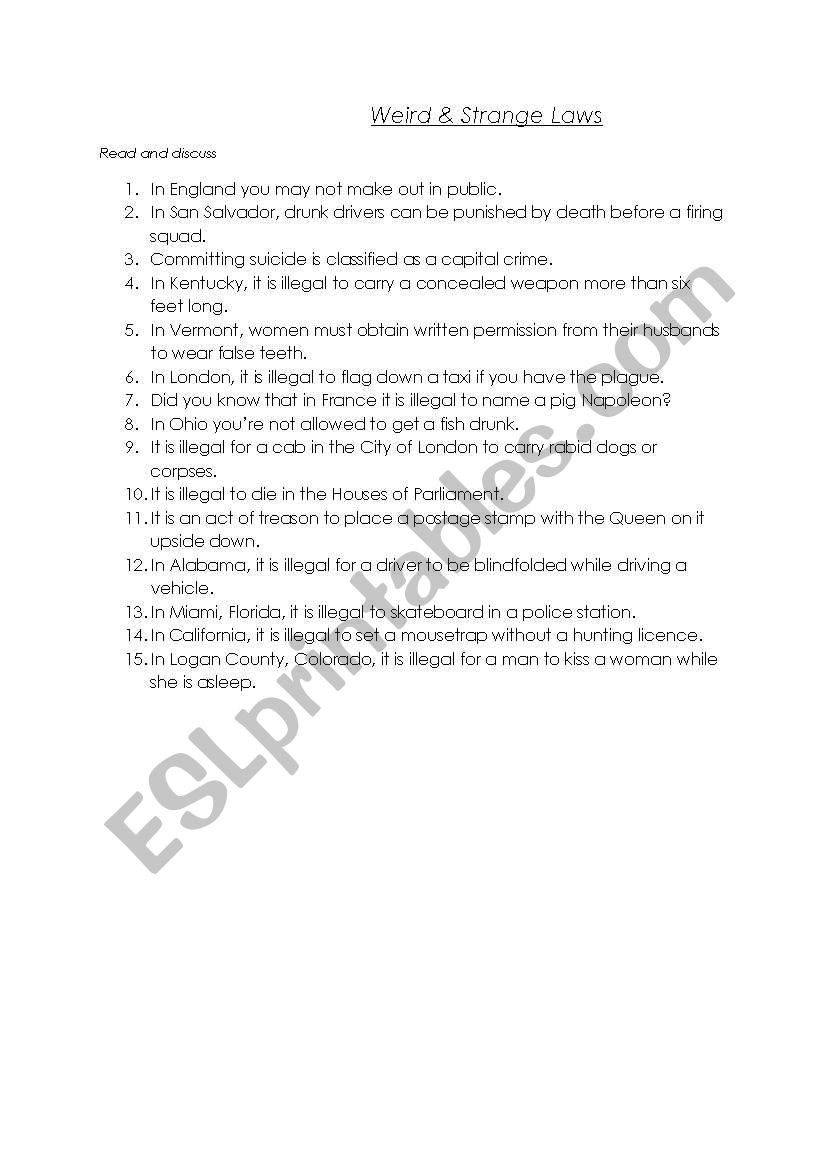 Weird & Strange Laws worksheet