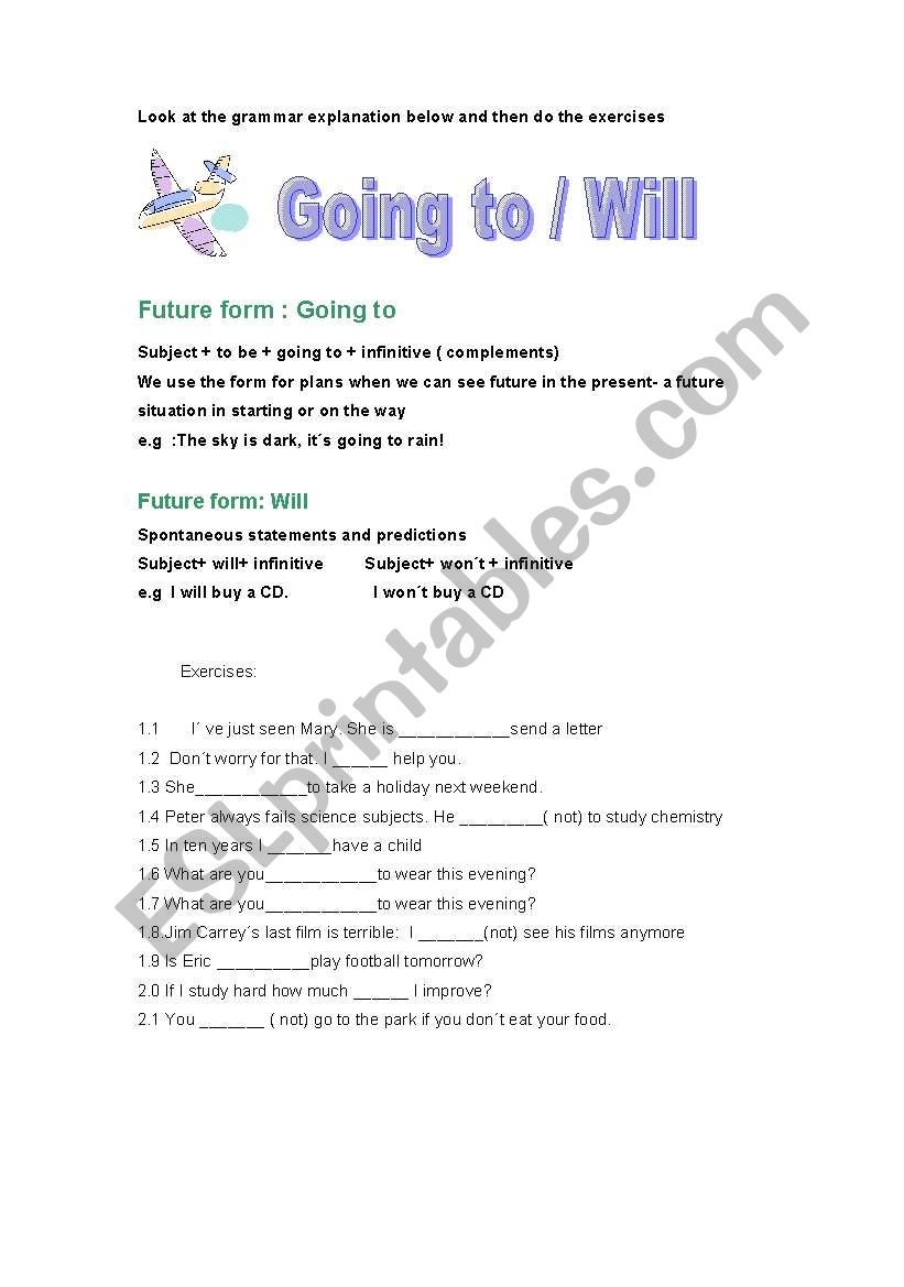 Goint to / will worksheet