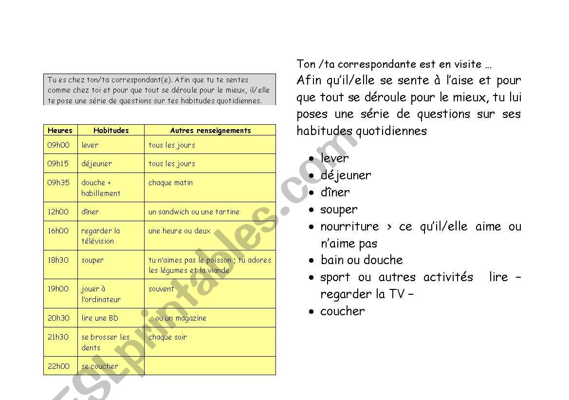 daily routine worksheet