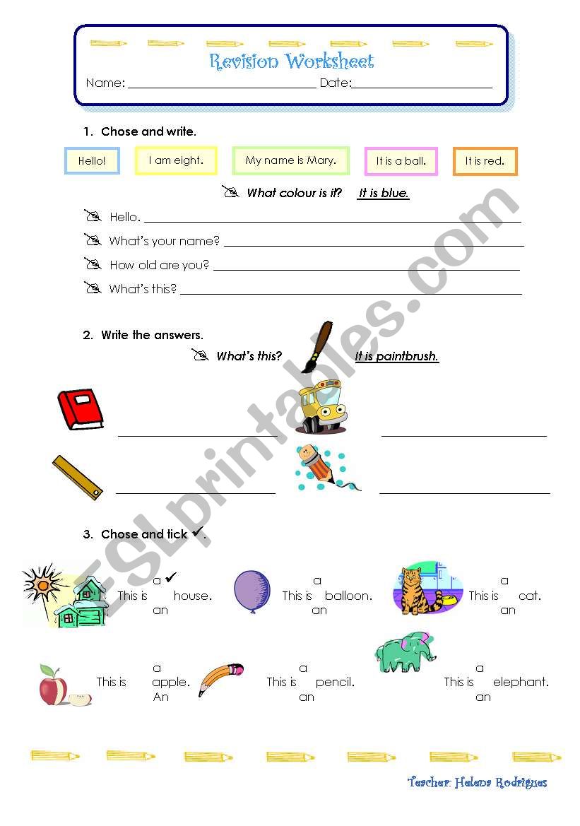 Revision Worksheet part 1 worksheet