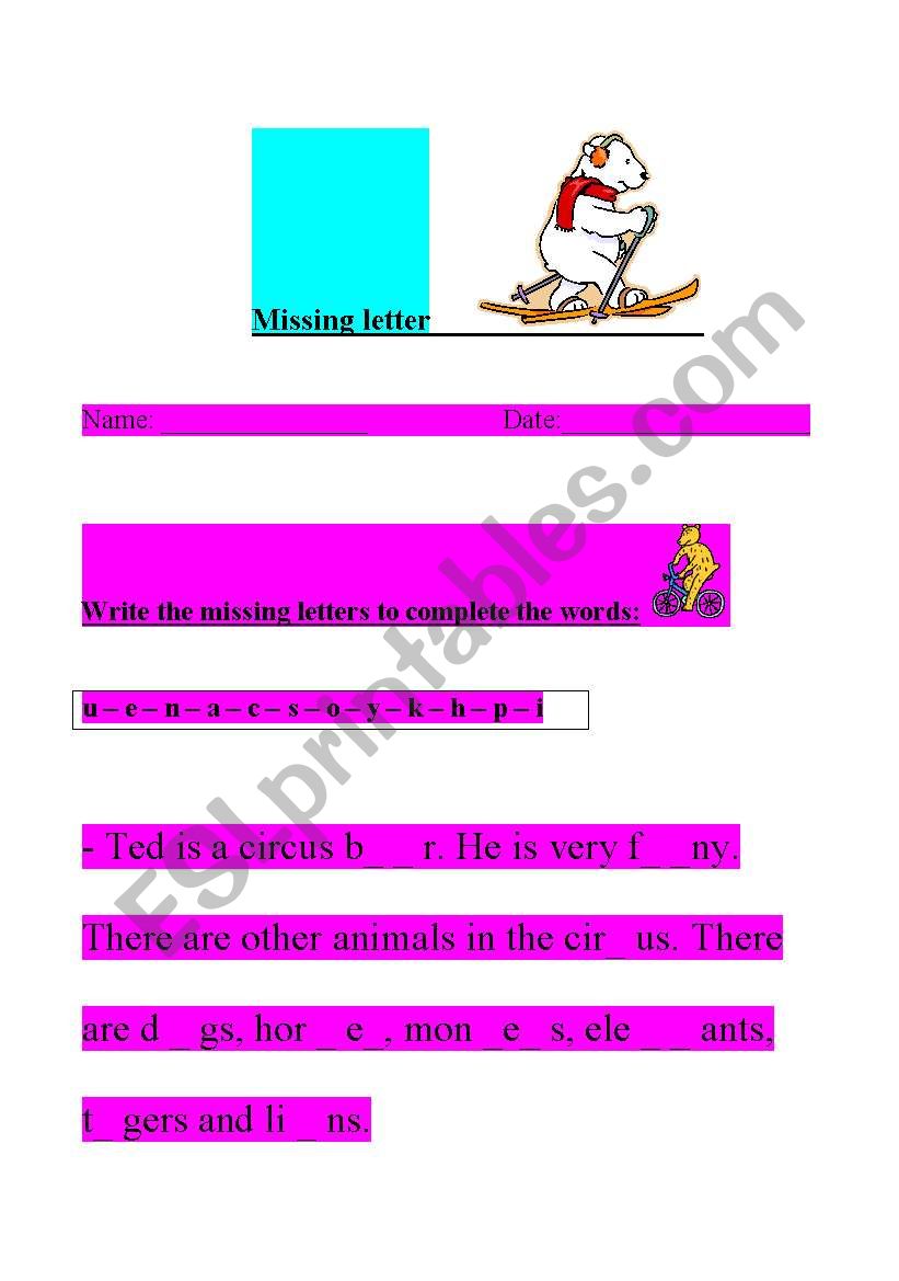 missing letter worksheet