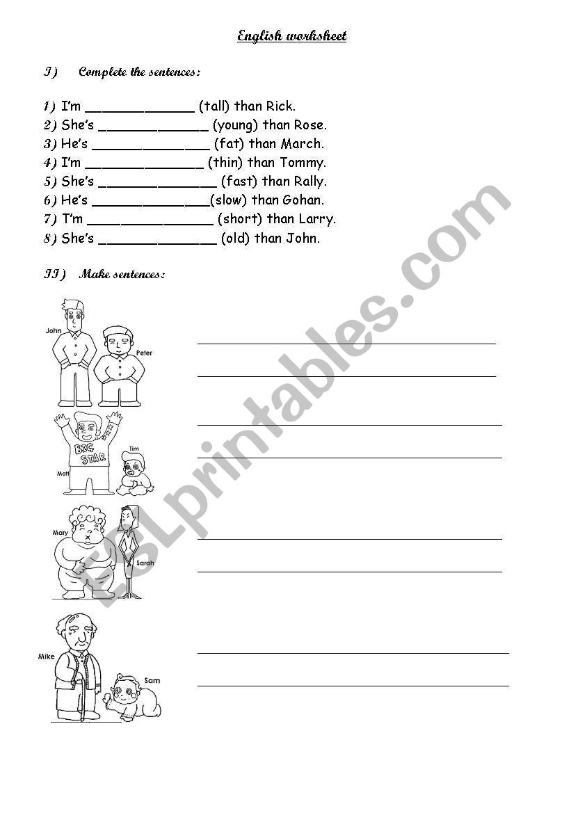 comparatives worksheet