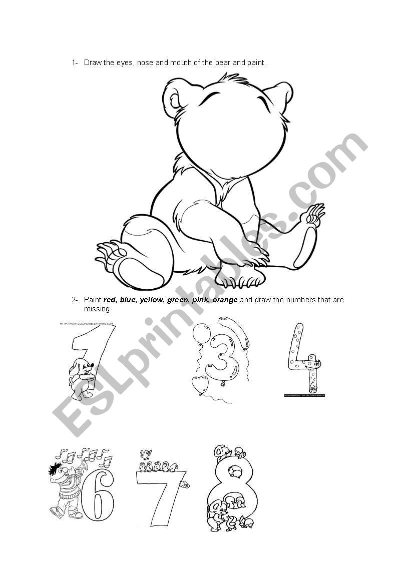 Face, numbers, and colours worksheet