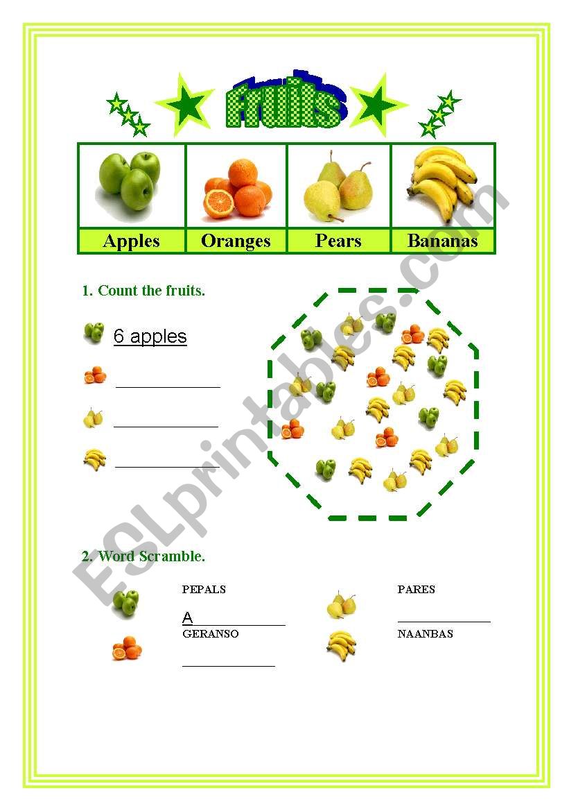 Fruits (spelling exercises) worksheet