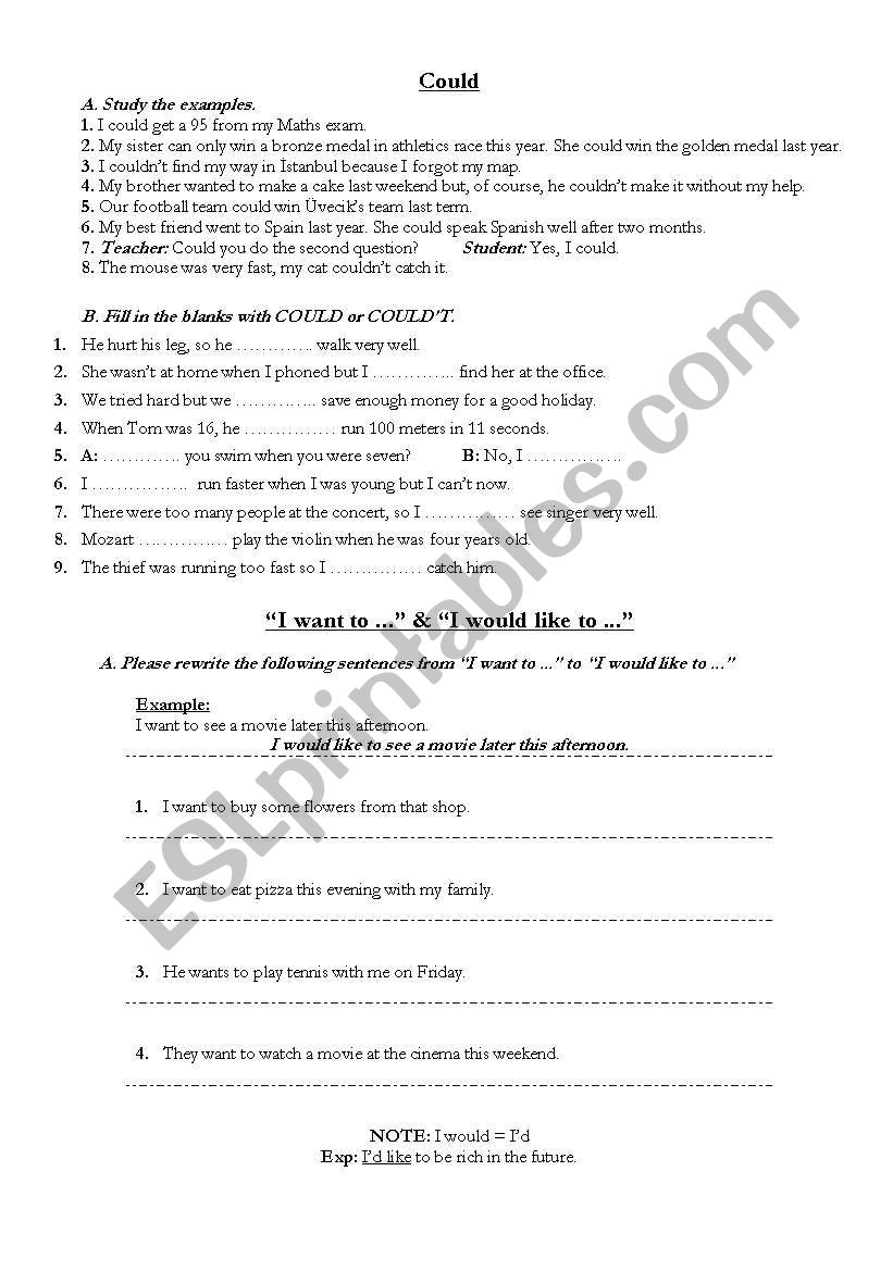 could-would like worksheet