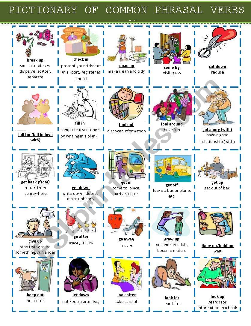 PICTIONARY OF COMMON PHRASAL VERBS - set 1