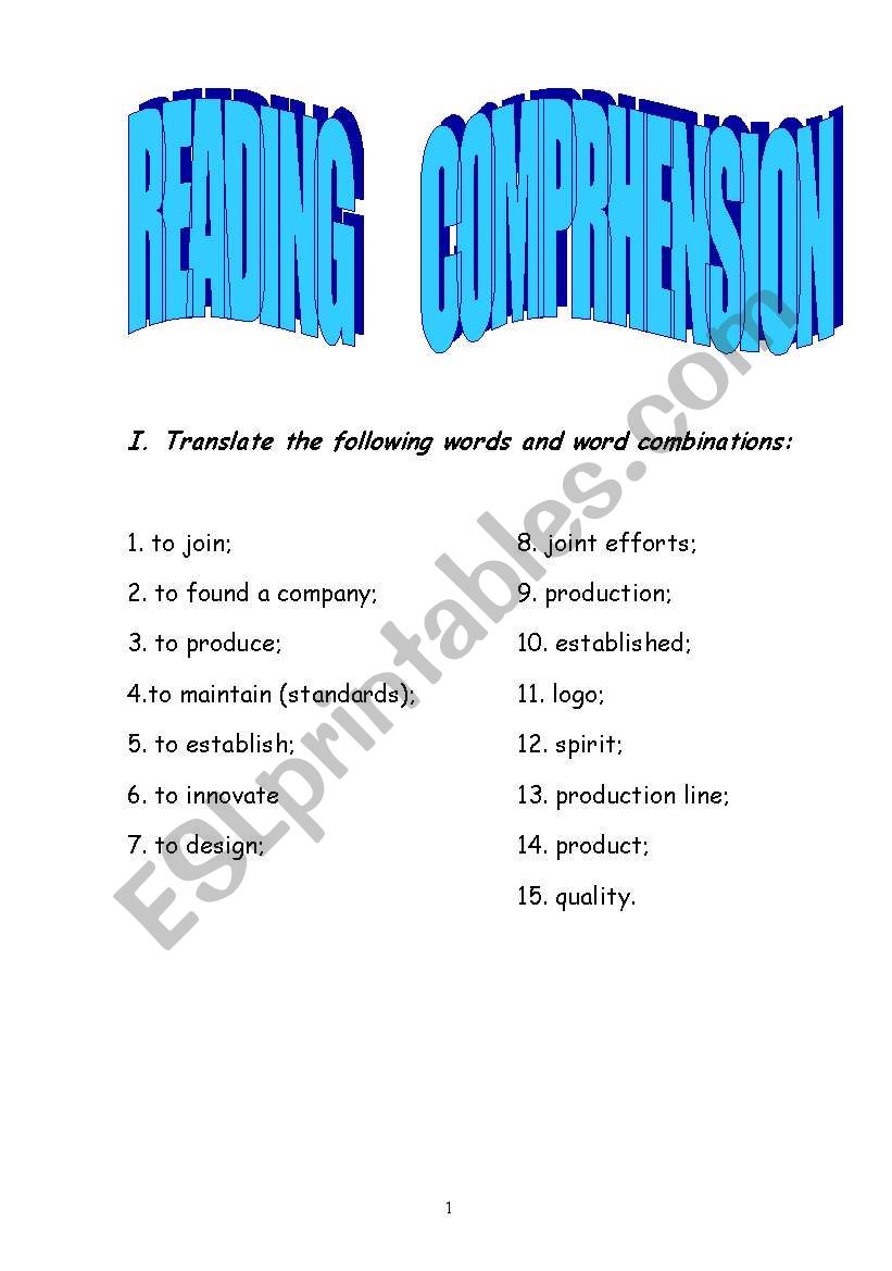 Reading about Chevrolet worksheet