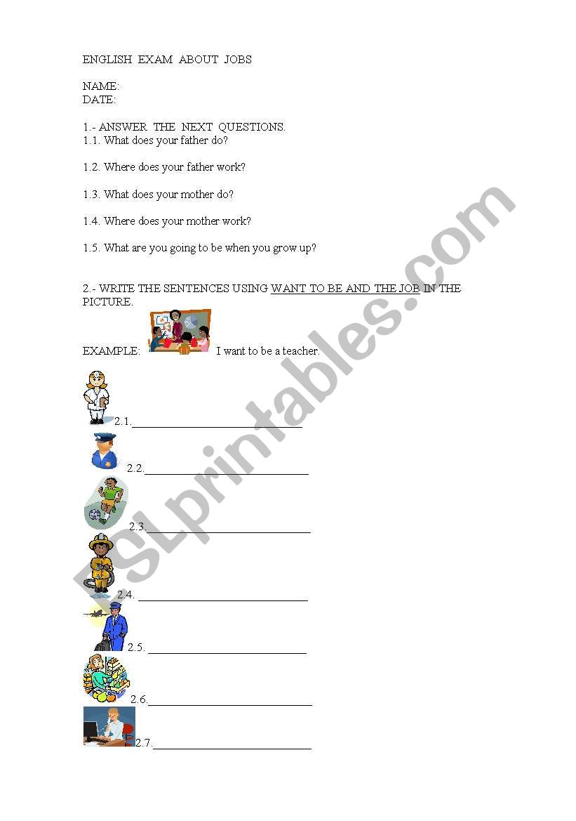 EXAM  ABOUT  JOBS worksheet