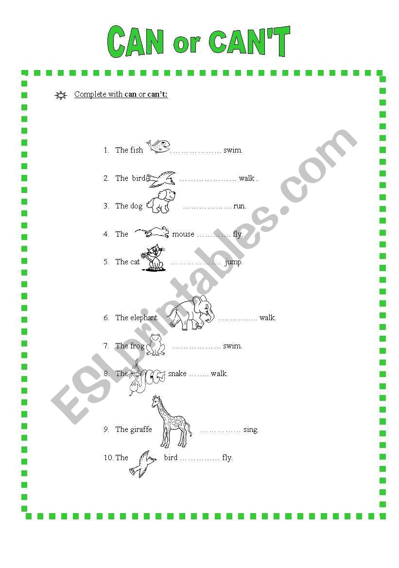 What can animals do?  worksheet