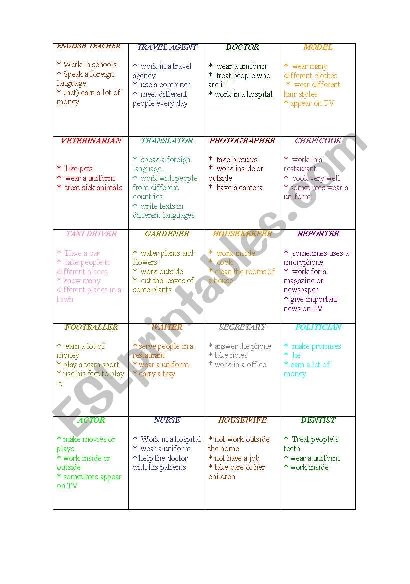 JOBS AND 3RD PERSON SINGULAR  worksheet