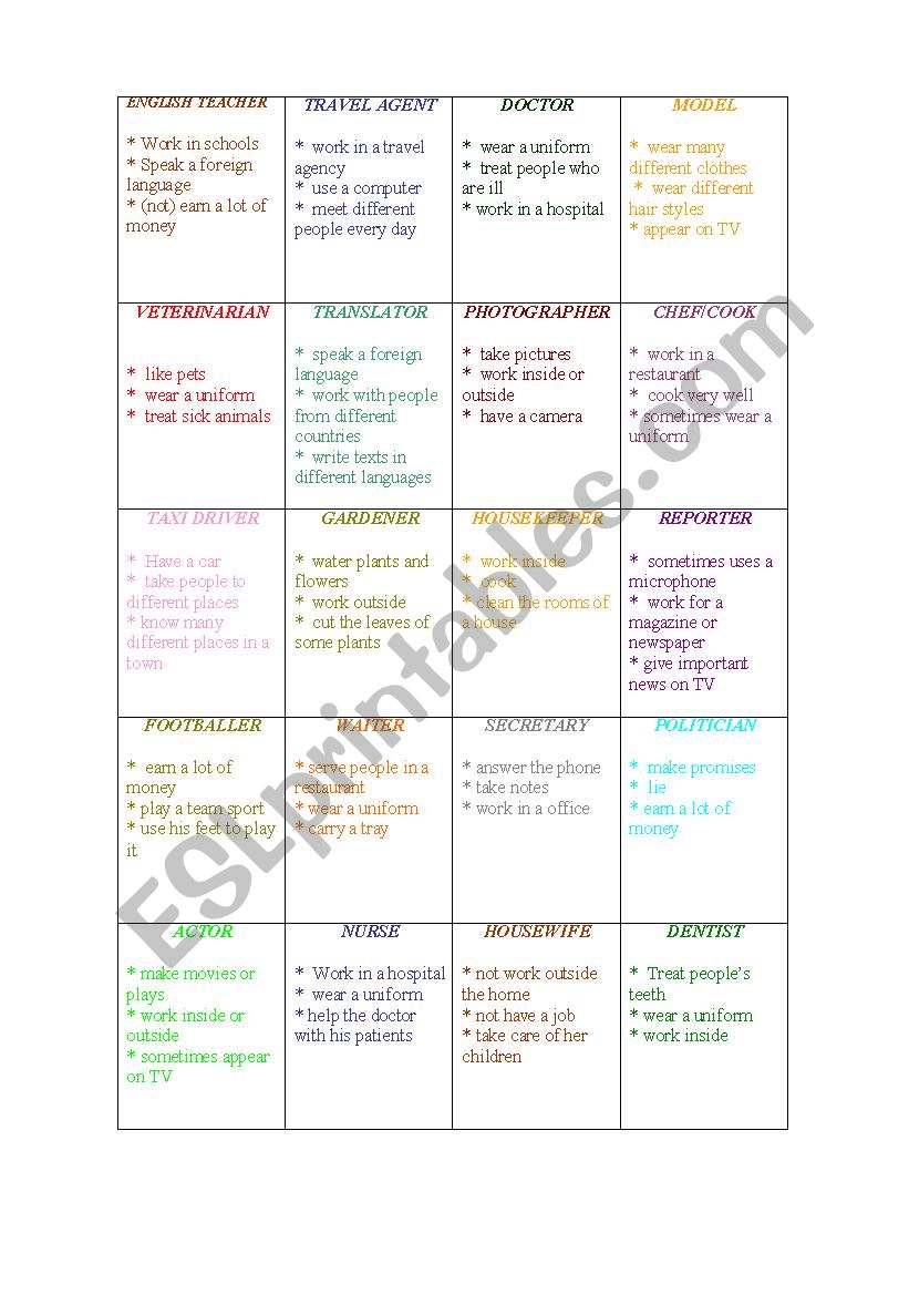 JOBS AND 3RD PERSON SINGULAR  worksheet