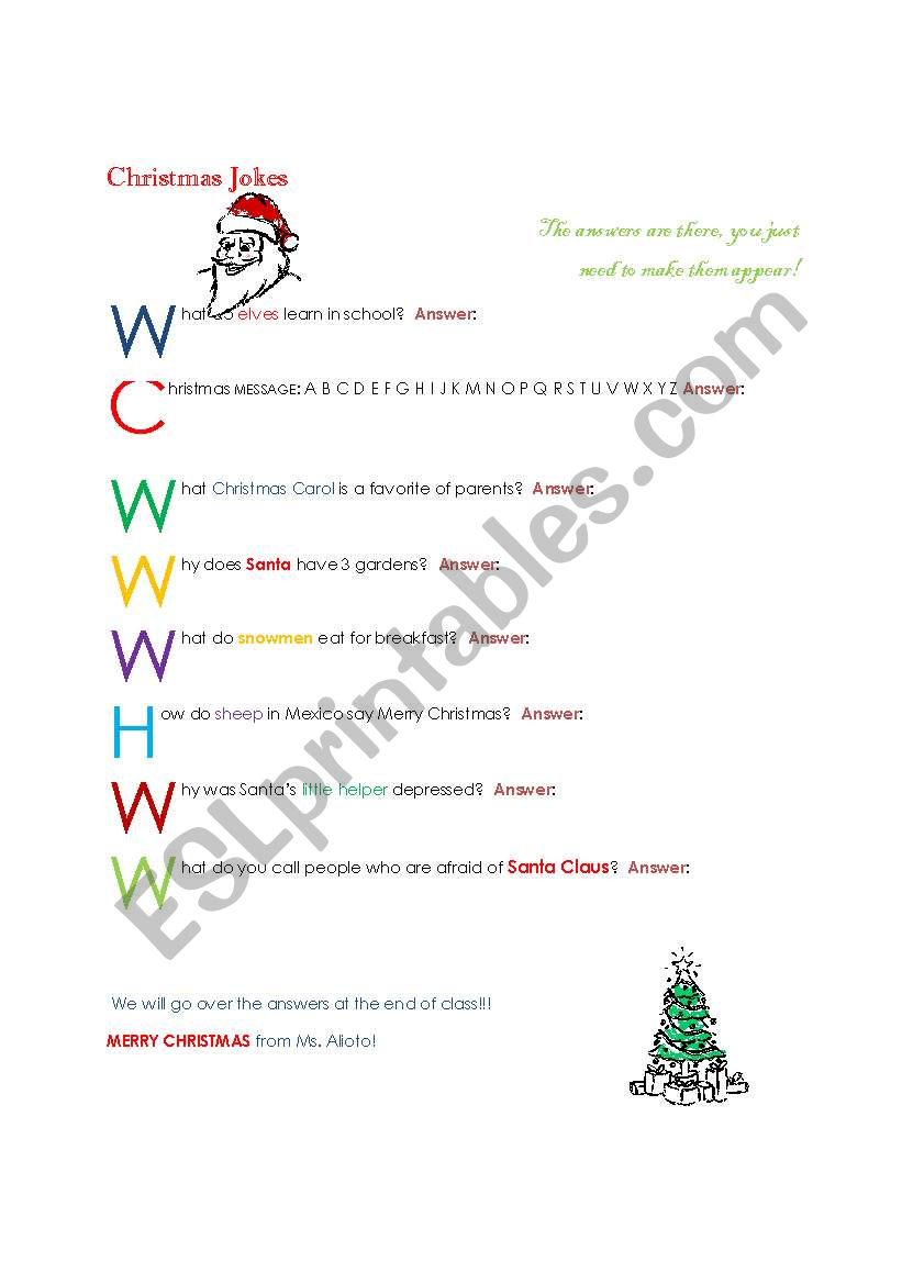 Word Christmas Jokes worksheet