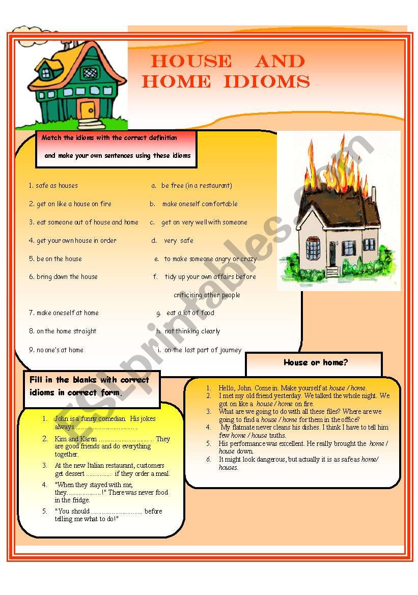 House and Home Idioms worksheet