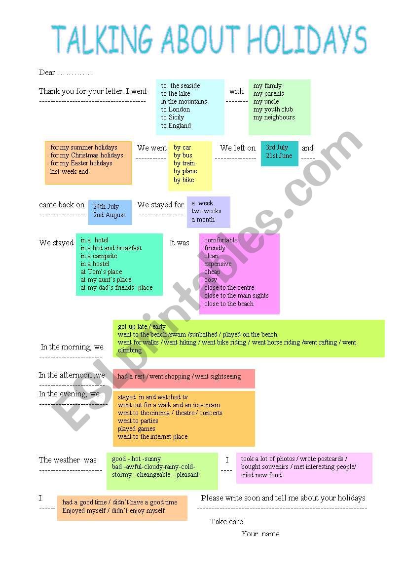 Holidays worksheet