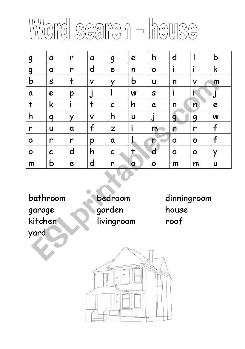 word search - house worksheet