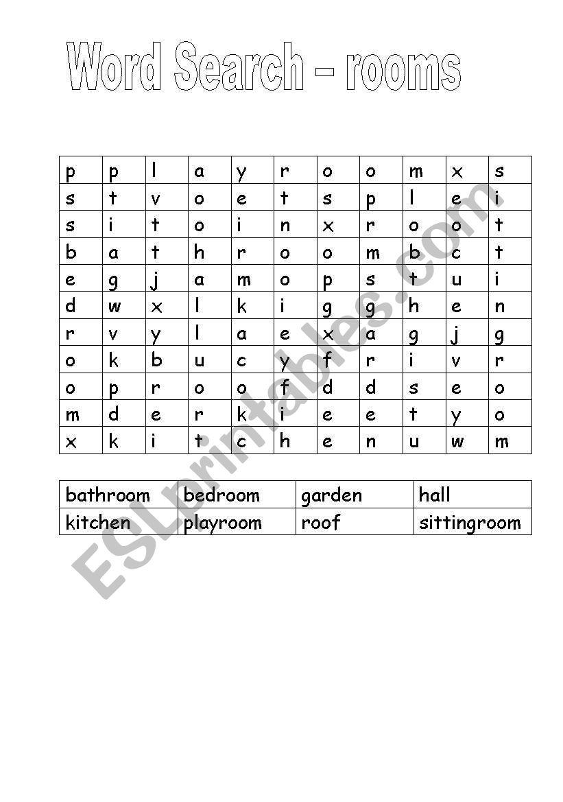 word search - rooms worksheet